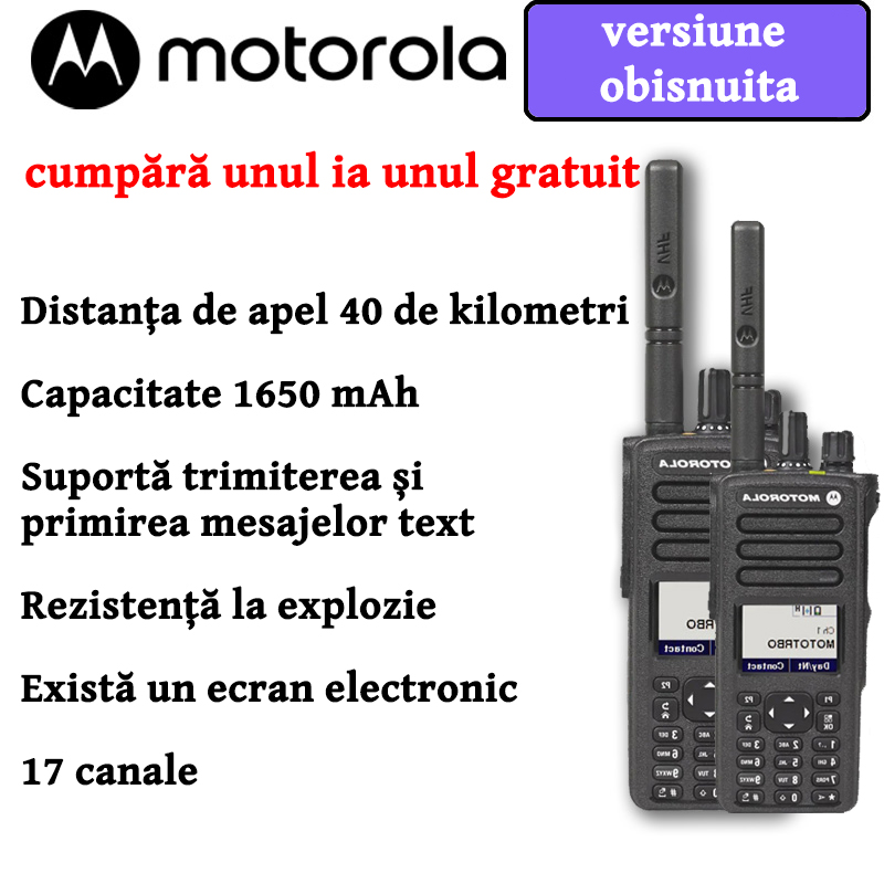 【Cumpărați 1, primiți 1 gratuit】Walkie-talkie Motorola versiune obișnuită, rază de comunicare ultra-lungă de 40+KM, IP68 rezistent la apă și praf, baterie de 1650 mAh, acceptă comunicare Bluetooth, cu ecran electronic, 17 canale, material rezistent la explozie