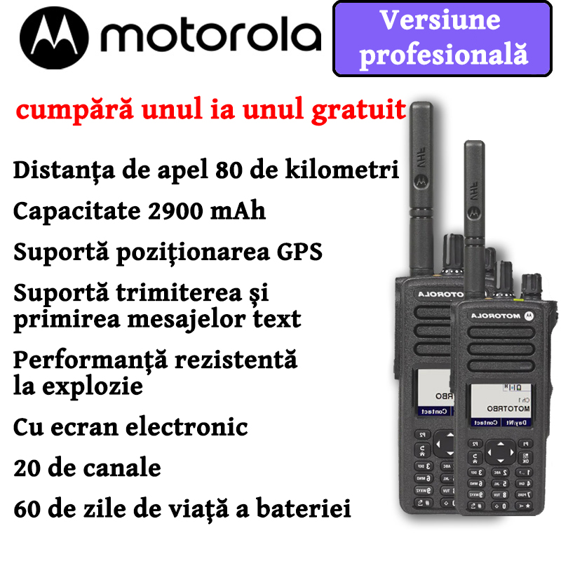 【Cumpărați 1, primiți 1 gratuit】Versiune profesională walkie-talkie Motorola, rază de comunicare ultra-lungă de 80+KM, IP68 rezistent la apă și praf, baterie de 2900mAh, suportă poziționare, acceptă comunicare Bluetooth, cu ecran electronic, 20 de canale, transmisie continuă