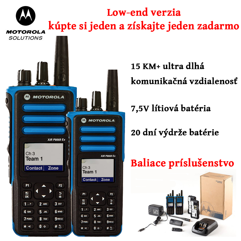 [Low-end verzia, kúpte si jednu zadarmo] Vysielačka Motorola, viac ako 15 km dlhá komunikačná vzdialenosť, výdrž batérie 20 dní, batéria 7,5 V, vodotesnosť a prachotesnosť IP54, 300 kanálov, vodotesný materiál IP68