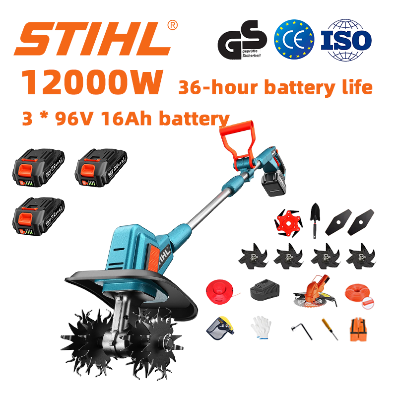 (Výdrž batérie 36 hodín) Pluh 12 000 W + lítiová batéria 96 V 16 Ah * 3 ks + rýchlonabíjačka * 1 ks + lopata * 1 ks + rovná čepeľ * 2 ks + pluhový nôž * 4 ks + pílový kotúč z ľahkej zliatiny * 1 ks + rezací kotúč * 1 ks + rezné lano * 1 ks + rôzne príslušenstvo